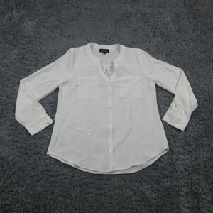 Fortune + Ivy Shirt Womens Medium White V Neck Button Front Long Sleeve Top